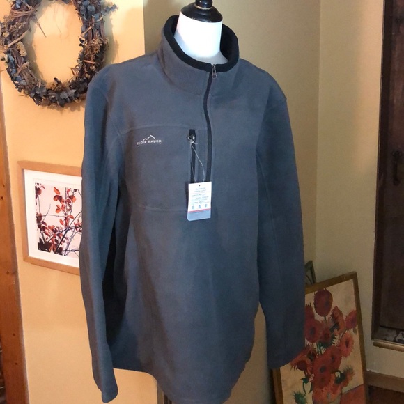 EDDIE BAUER Size 4X Classic QuarterZip Fleece Gray Logo Soft Pullover $85 NEW - Picture 2 of 12